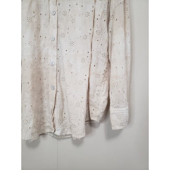 American Eagle Outfitters Women S Top Eyelet Lace Boho Oversized Fit Cream Gauze - Picture 3 of 5